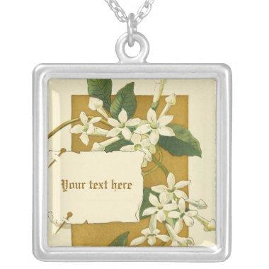 Vintage white jasmine flowers silver necklace