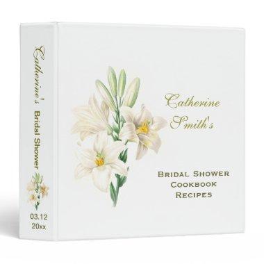 vintage white lily flower bridal shower cookbook 3 ring binder