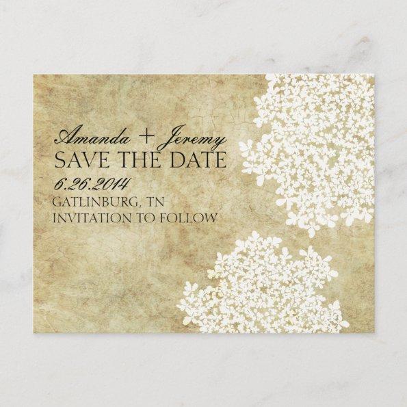 Vintage White Queen Anne's Lace Save the Date Announcement PostInvitations