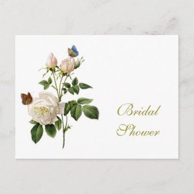 Vintage white rose, butterflies bridal shower invitation postInvitations