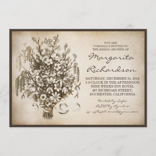 vintage wild flowers bridal shower invitations