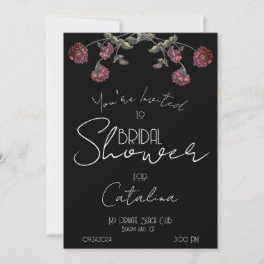 Vintage Wildflower Bridal Shower Black Rose Gold Invitations
