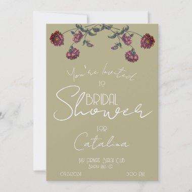 Vintage Wildflower Bridal Shower Sage Green Invitations