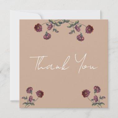Vintage Wildflower Bridal Shower Taupe Thank You Invitations