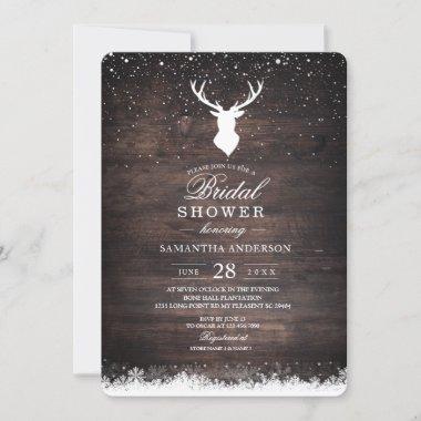 Vintage Winter Simple Deer & Snowflaks Invitations