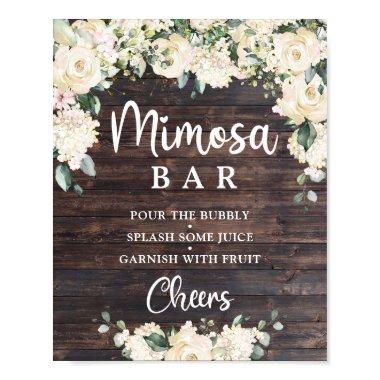 Vintage wood greenery white floral mimosa bar sign