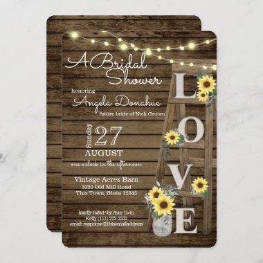 Vintage Wood Ladder and Sunflowers Bridal Shower Invitations