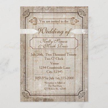 Vintage Wood Rustic Country Wedding Invitations