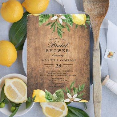 Vintage Wood Watercolor Yellow Lemons & Leaf Invitations