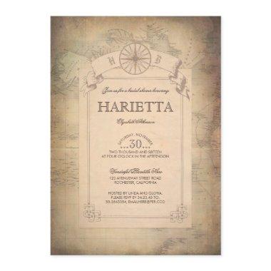 Vintage World Travel Map Bridal Shower Invitations