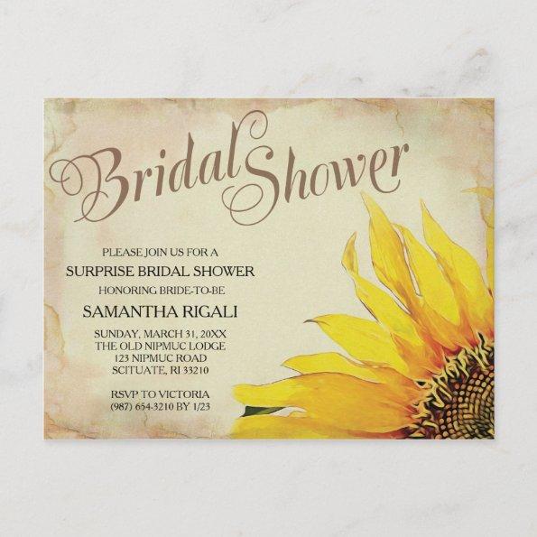 Vintage Yellow Sunflower Summer Bridal Shower Announcement PostInvitations