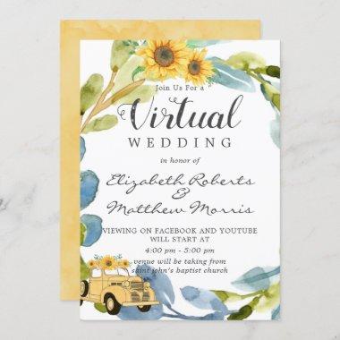 Vintage Yellow Truck Sunflowers Virtual Wedding In Invitations