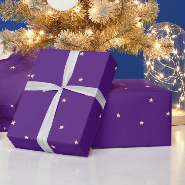 Violet and Gold Stars Christmas Wrapping Paper