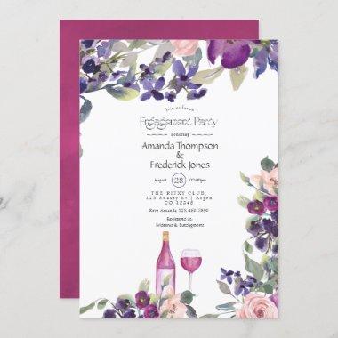Violet and Plum Floral Bridal Shower Wine Tasting Invitations