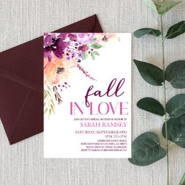 Violet Fall In Love Floral Flowers Bridal Shower Invitations