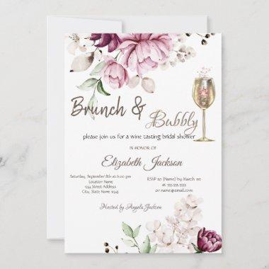 Violet Flowers Brunch & Bubbly Bridal Shower Invitations