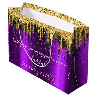 Violet Gold Purple Black Drips Favor Large Gift Bag