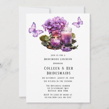 Violet Hydrangea Butterfly Bridesmaids Luncheon Invitations