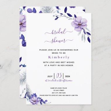 Violet Lavender & Floral Bridal Shower Invitations