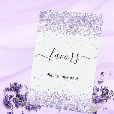 Violet lavender glitter white party favor pedestal sign