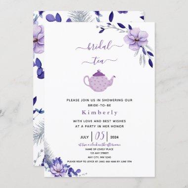 Violet Lavender & Silver Floral Bridal Tea Invitations