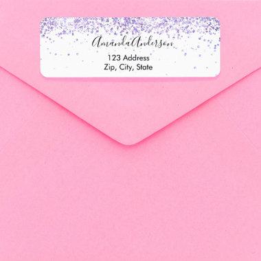 Violet lavender white confetti return address label