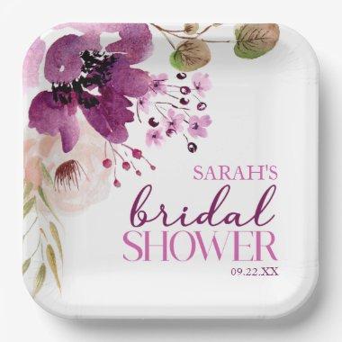 Violet Magenta Purple Floral  Paper Plates