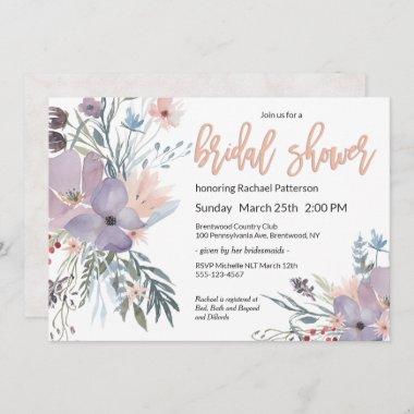 Violet Meadow Watercolor Floral Bridal Shower Invitations