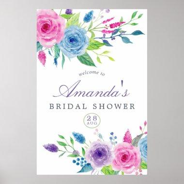 Violet Mix Watercolor Floral Bridal Shower Welcome Poster