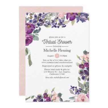 Violet, Plum & Blush Virtual Baby or Bridal Shower Invitations