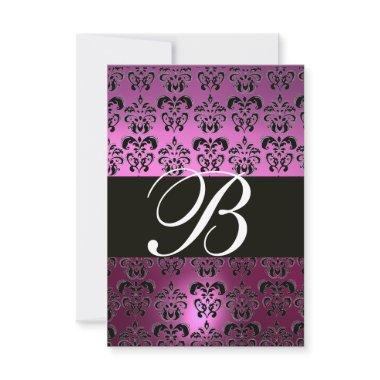 VIOLET PURPLE BLACK DAMASK MONOGRAM RSVP white