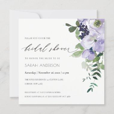 Violet Purple Floral Leafy Bridal Shower Invite