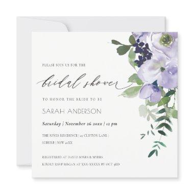 Violet Purple Floral Leafy Bridal Shower Invite