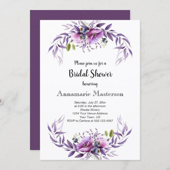 Violet Purple Lavender Floral Bridal Shower Invitations