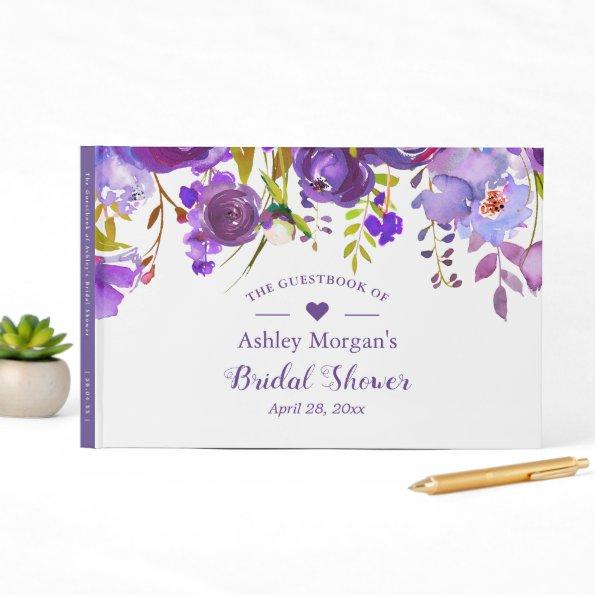 Violet Purple Watercolor Floral  Guest Book