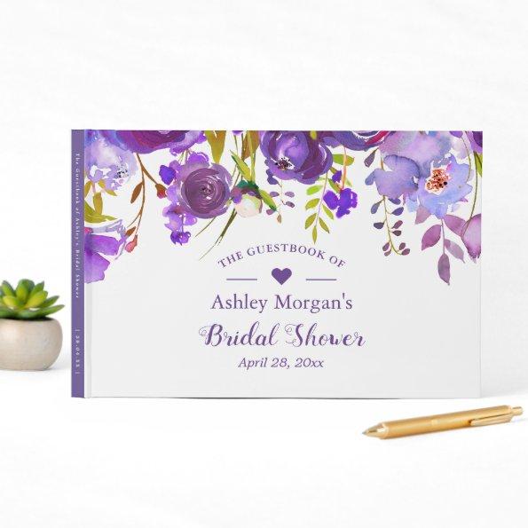 Violet Purple Watercolor Floral Bridal Shower Guest Book