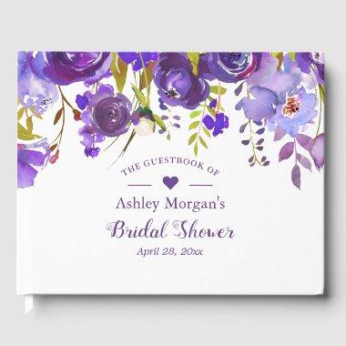 Violet Purple Watercolor Floral  Guest Book
