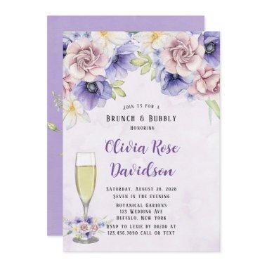 Violet Purple Watercolor Florals Brunch & Bubbly