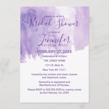 Violet Purple Watercolor Splash Bridal Shower Invitations