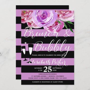 Violet stripes brunch and bubbly bridal shower Invitations