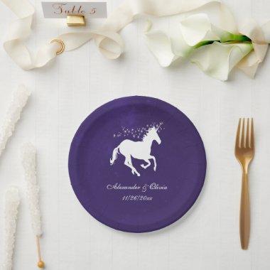 Violet Unicorn Wedding Paper Plate