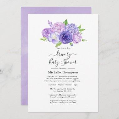 Violet Watercolor Floral Drive By Shower Invitations