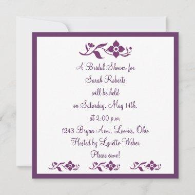 Violet White Floral Bridal Shower Invitations