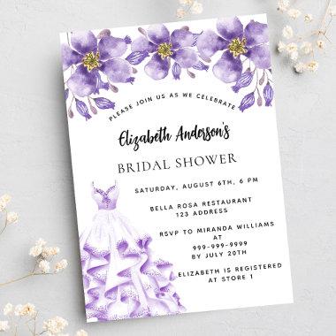 Violet white floral dress elegant Bridal Shower Invitations