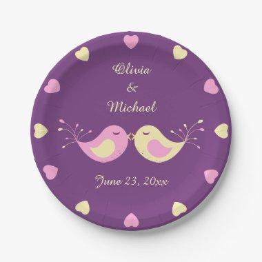 Violet Yellow Love Birds Personalized Paper Plates