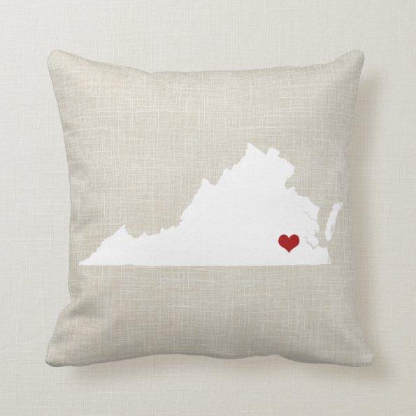 Virginia State Pillow Faux Linen Personalized