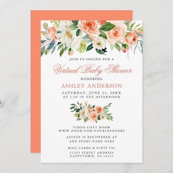 Virtual Baby Shower Watercolor Coral Floral Invitations