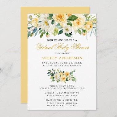Virtual Baby Shower Watercolor Yellow Floral Invitations