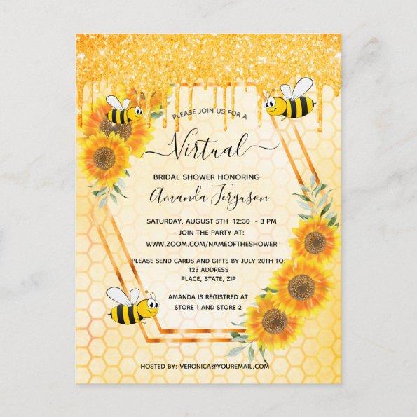 Virtual bee glitter drip sunflowers bridal shower postInvitations
