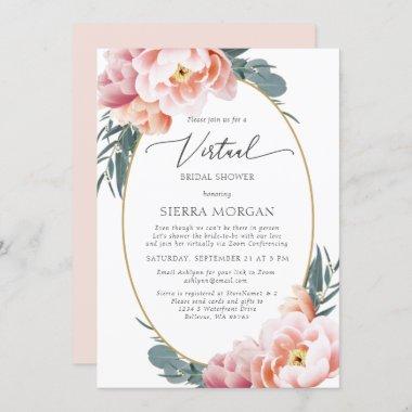 Virtual Bridal Shower Blush Pink Floral Peony Gold Invitations